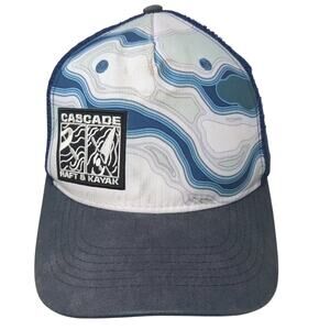 VIE Cascade Raft & Kayak Trucker Hat Blue White OS Mesh Snapback Topo Map Patch